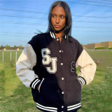 Fall 2021 new women's fashion stand-up collar long-sleeved jacket loose single-breasted baseball uniform jacket women K21C06360