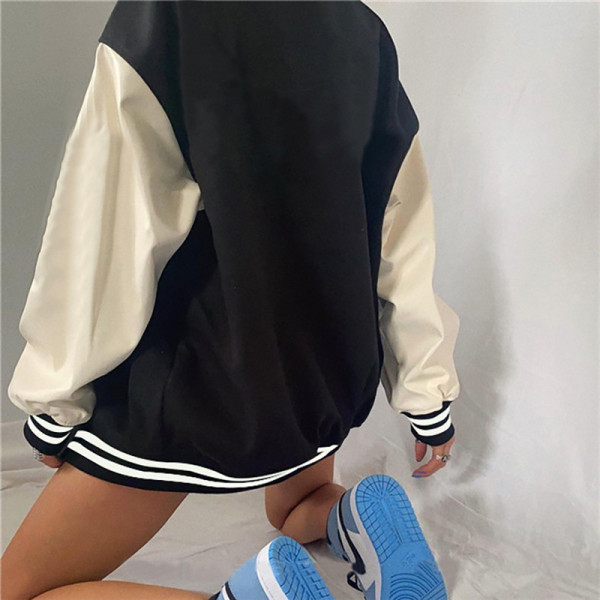 Fall 2021 new women's fashion stand-up collar long-sleeved jacket loose single-breasted baseball uniform jacket women K21C06360
