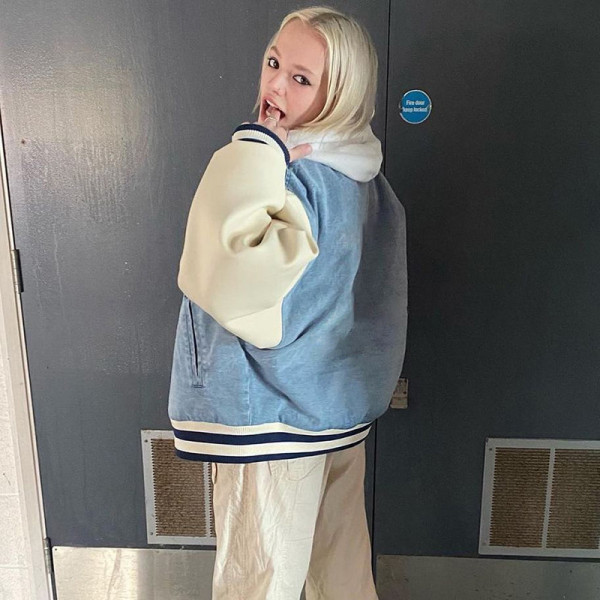 2021 autumn and winter new letter embroidery cardigan buttoned denim stitching baseball uniform jacket T186254G