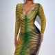 Maisuiwang sexy perspective V-neck dress autumn casual long-sleeved color long skirt HY21322
