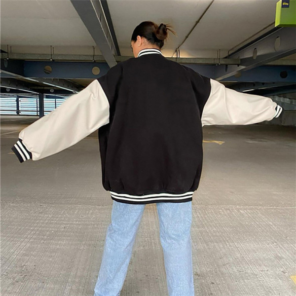Fall 2021 new women's fashion stand-up collar long-sleeved jacket loose single-breasted baseball uniform jacket women K21C06360