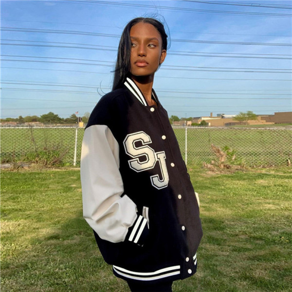 Fall 2021 new women's fashion stand-up collar long-sleeved jacket loose single-breasted baseball uniform jacket women K21C06360