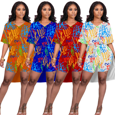 Fashion casual split printing two-piece suit AT5125