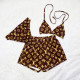Sexy pattern printed shorts bikini three-piece suit D9485