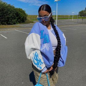 2021 Fall Women's New Fashion Embroidered Contrast Color Stitching Street Shooting Loose Ladies Baseball Uniform Jacket K21C07013