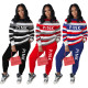 Casual fashion striped letter positioning printing round neck two-piece suit D9466