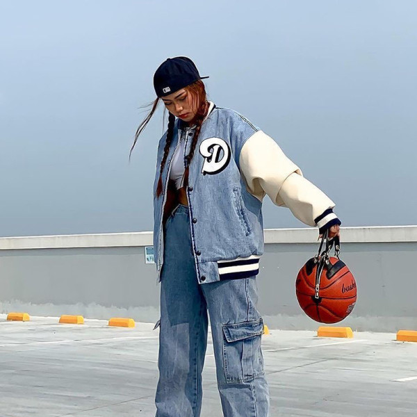 2021 autumn and winter new letter embroidery cardigan buttoned denim stitching baseball uniform jacket T186254G