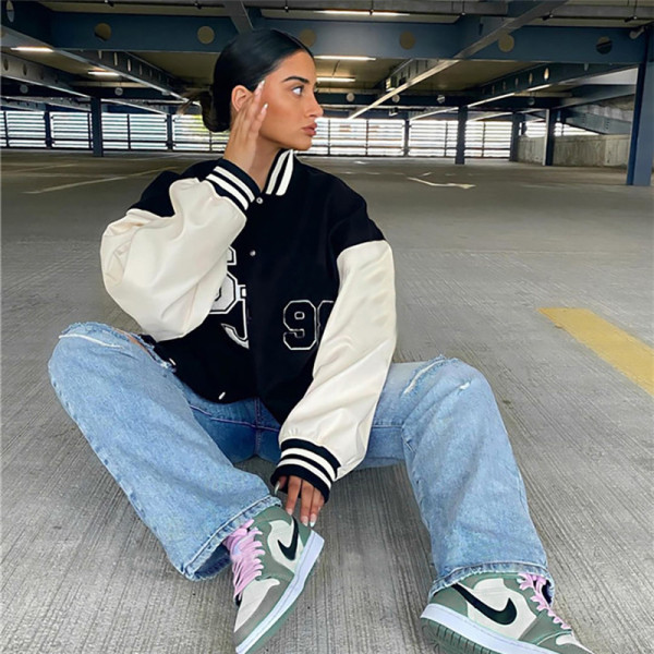Fall 2021 new women's fashion stand-up collar long-sleeved jacket loose single-breasted baseball uniform jacket women K21C06360