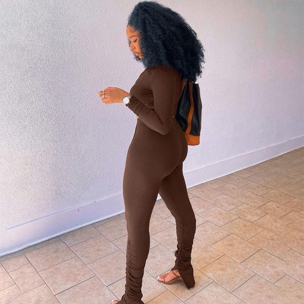 Women's 2021 new autumn/winter fashion zipper long-sleeved cardigan top Slim-fit pleated trousers yoga suit S186239A