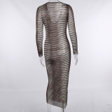 Maisuiwang sexy perspective V-neck dress autumn casual long-sleeved color long skirt HY21322