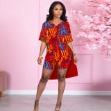 Fashion casual split printing two-piece suit AT5125