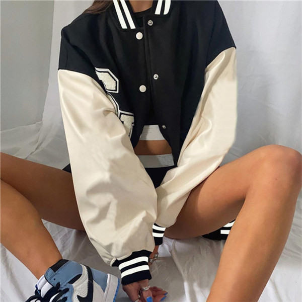 Fall 2021 new women's fashion stand-up collar long-sleeved jacket loose single-breasted baseball uniform jacket women K21C06360