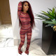 Women's 2021 new autumn fashion printed round neck long-sleeved shirt slim slimming wide-leg pants suit S186251A