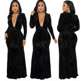 New Hot Sale Flocking Sexy V-neck Fashion Ladies Dress F136