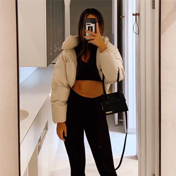 2021 autumn and winter new women's fashion irregular slim short high-neck thick warm cotton jacket women W21Y06317