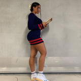 Women's Fall 2021 V-neck Long Sleeve Digital Embroidered Knit Sweater Tight-fitting Hip Skirt Two-Piece Set S196523