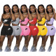 Women's casual sports solid color letter printed suspender shorts two-piece suit D9487