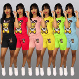 Fashion sequined cartoon short-sleeved shorts Fashion suit Q5090