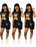 Fashion sequined cartoon short-sleeved shorts Fashion suit Q5090