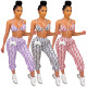 Women's sexy fashion striped letter print tie vest trousers suit D9516