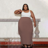 Large size solid color autumn and winter characteristic fringed long skirt PH13262