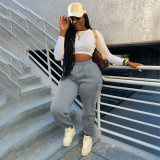High quality fabric solid color printed letters loose fit pants QS51050