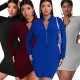 Fat woman plus size European and American casual women's small pit strip solid color zipper dress PH13260