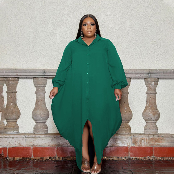 Fat woman autumn and winter models plus size casual women's solid color button shirt skirt PH13259