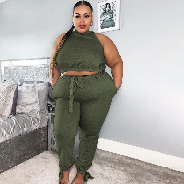 Two-piece large size fat woman solid color straps KY8033