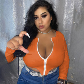 Plus size women's clothing solid color irregular sexy zipper pit top KY80055