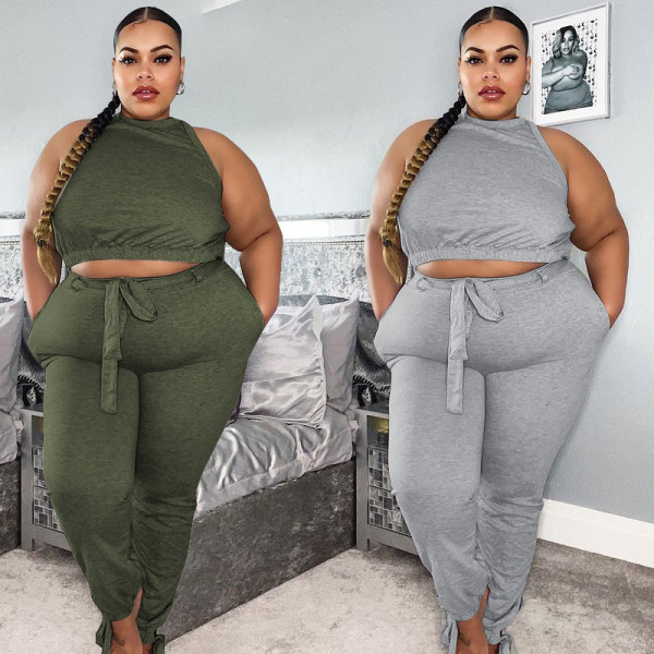 Two-piece large size fat woman solid color straps KY8033