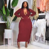 Women's plus size sexy deep V fringed dress KY80053