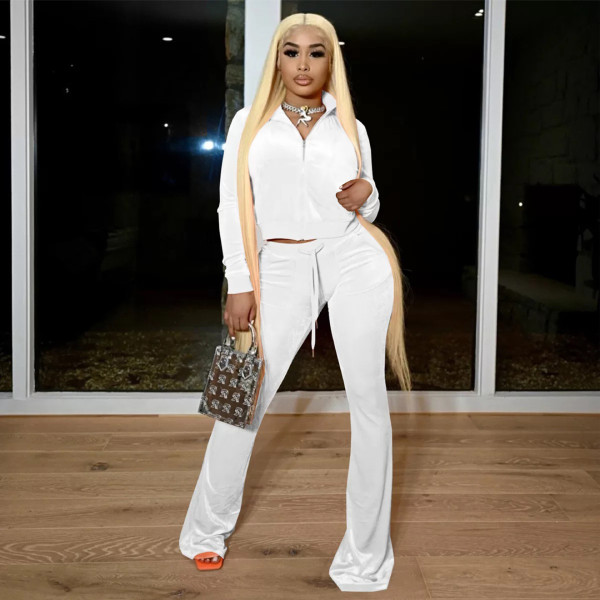 Solid color cropped flared pants suit QS51045