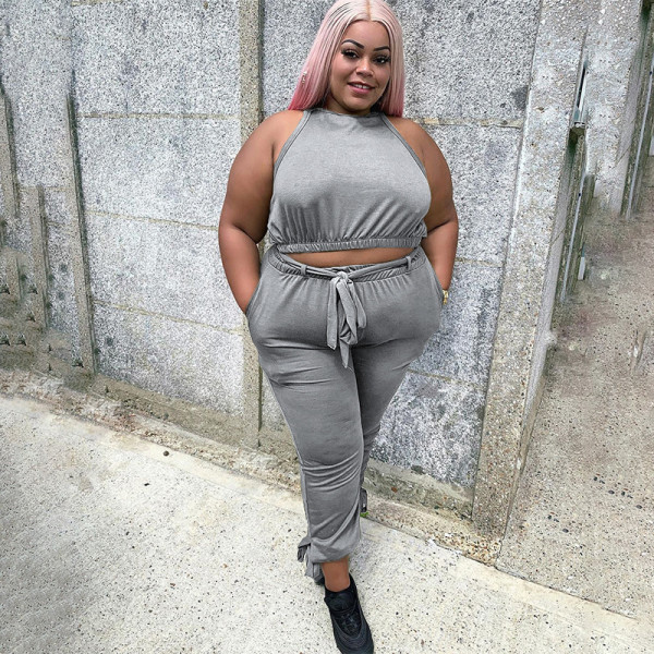 Two-piece large size fat woman solid color straps KY8033