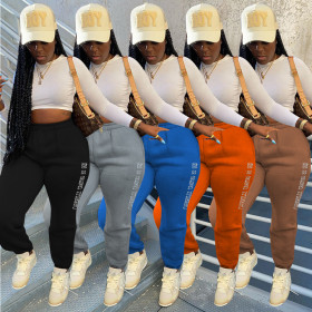High quality fabric solid color printed letters loose fit pants QS51050
