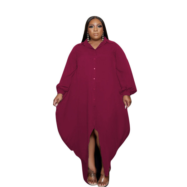 Fat woman autumn and winter models plus size casual women's solid color button shirt skirt PH13259