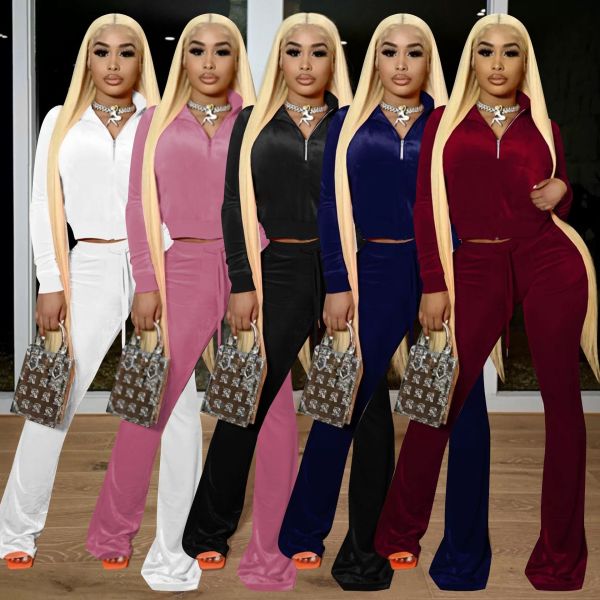 Solid color cropped flared pants suit QS51045