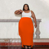 Large size solid color autumn and winter characteristic fringed long skirt PH13262