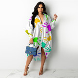 Fashion hem drawstring palm print dress GH 072