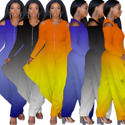 Gradient casual zipper loose jumpsuit AC9115