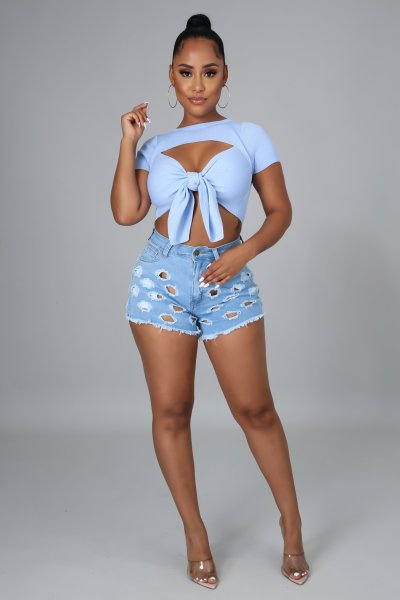 New women's clothes, washed and worn, sexy casual denim shorts with holes A3284