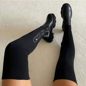 Thick-soled over-the-knee boots women's cross-border stretch fly-knit wool high-top boots round toe breathable single shoes S655368990267