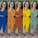 Women's high-elastic satin wave side multi-needle elastic wrinkle shirt button lengthened 3-piece set SZ8166