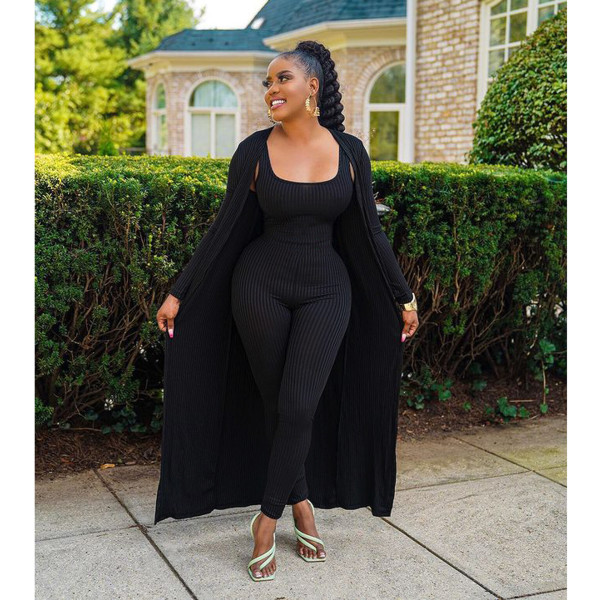 Women's autumn and winter temperament commuter solid color jumpsuit suspenders two-piece suit FA8105