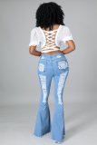 Fall new women's clothing, washed, worn, worn out, slim sexy flared jeans A3286