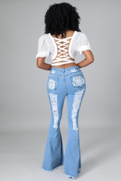 Fall new women's clothing, washed, worn, worn out, slim sexy flared jeans A3286