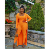 Women's autumn and winter temperament commuter solid color jumpsuit suspenders two-piece suit FA8105