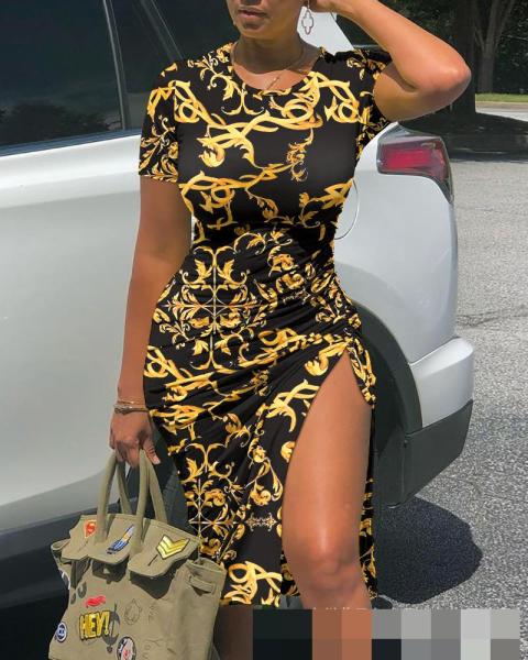 Women's new short-sleeved drawstring dress LZQ5133-2