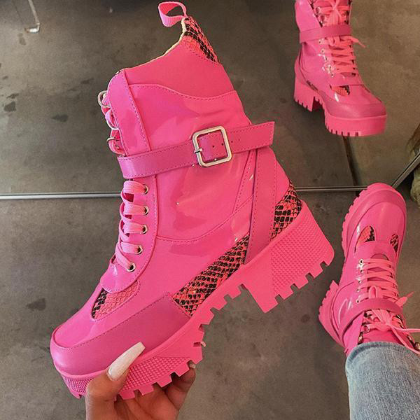 Autumn and winter new style European and American Martin boots belt buckle thick heel short boots large size lace-up ladies boots S631717386753