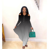 Gradient casual zipper loose jumpsuit AC9115